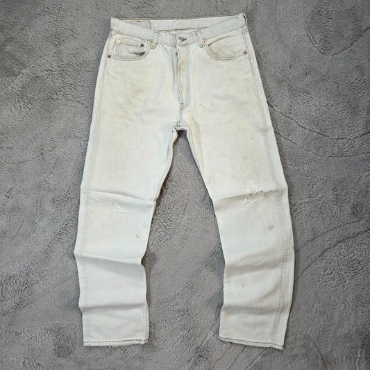 Levi’s 501 USA Made White Straight Jeans W34 L32 Distressed / Paint Marks