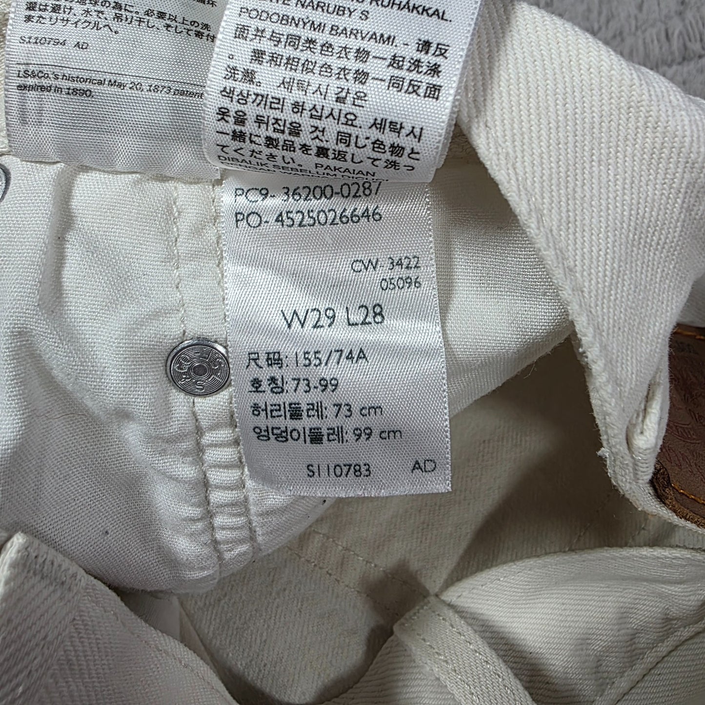 Levi’s 501 Mens White Jeans W29 L28 Button Fly Straight Leg