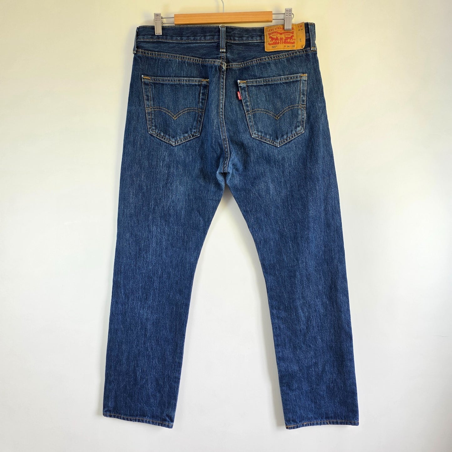Levi's 501 Straight Leg Jeans W34 L32 Blue Denim Button Fly Cotton Men's