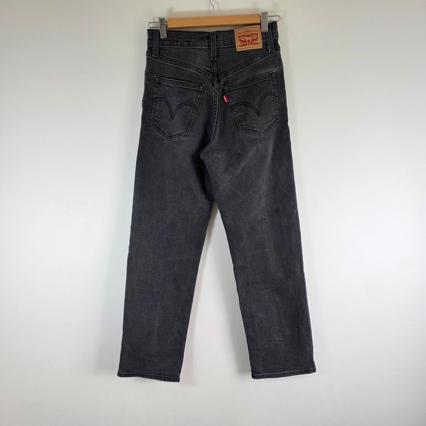 Levi's Ribcage Straight Ankle Jeans Women's W25 L29 Black Grey High Rise Stretch