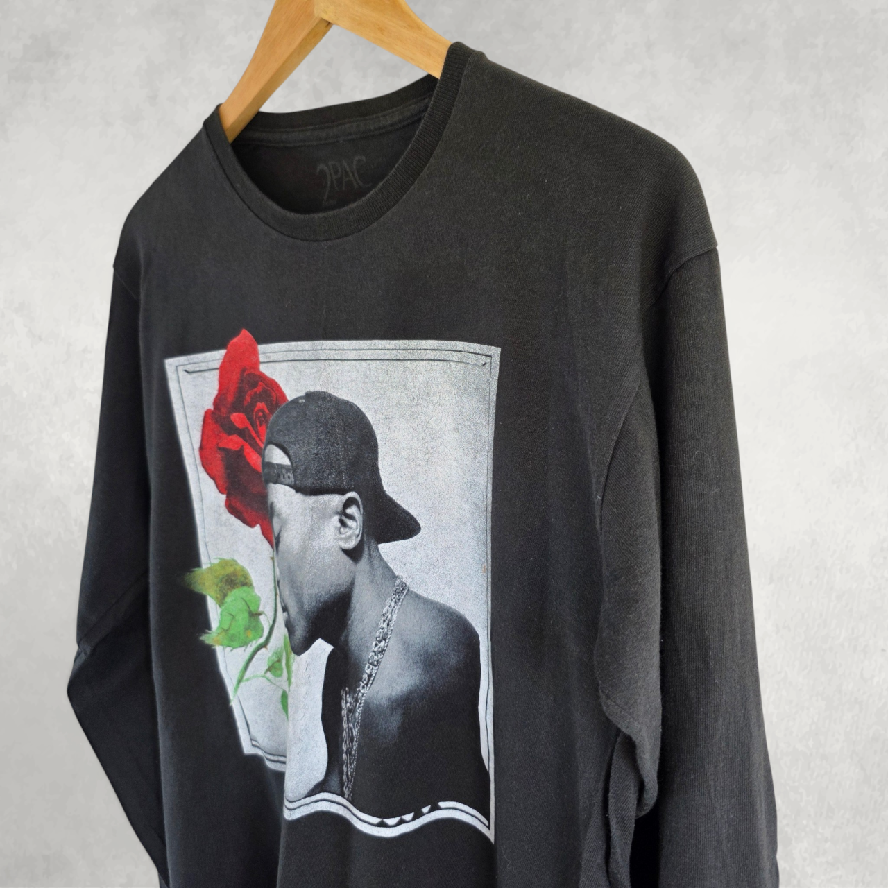 2Pac Tupac Rose Graphic Long Sleeve T Shirt Black Medium Rap Tee Streetwear
