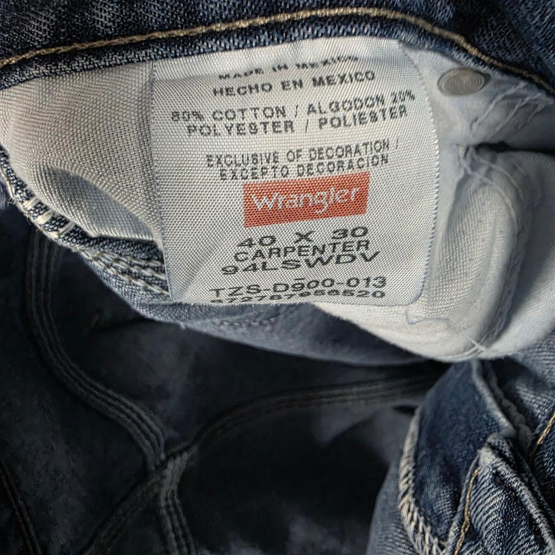 Wrangler Carpenter Jeans W40 L30 Relaxed Fit Blue Workwear Denim Men’s