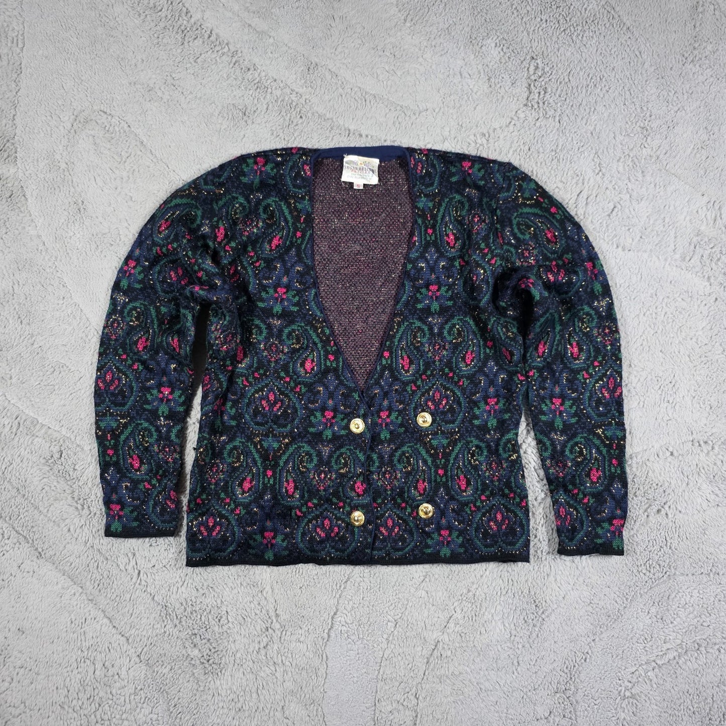 Susan Bristol Women’s S Vintage Patterned Knit Cardigan Paisley 90s