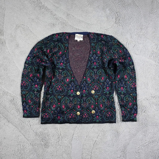 Susan Bristol Women’s S Vintage Patterned Knit Cardigan Paisley 90s