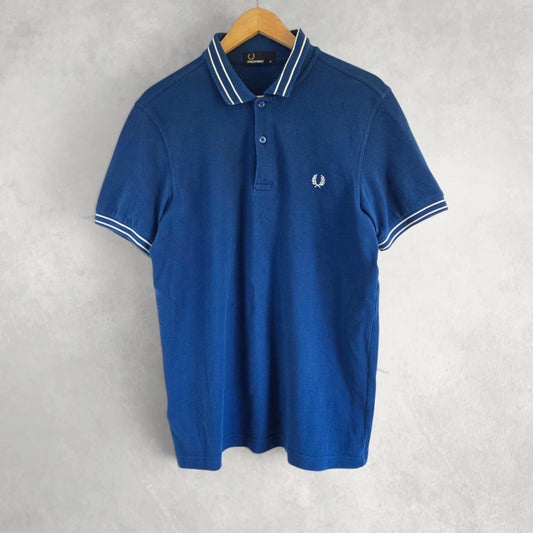Fred Perry Twin Tipped Polo Shirt Blue Cotton Mod Casual Men’s Medium M