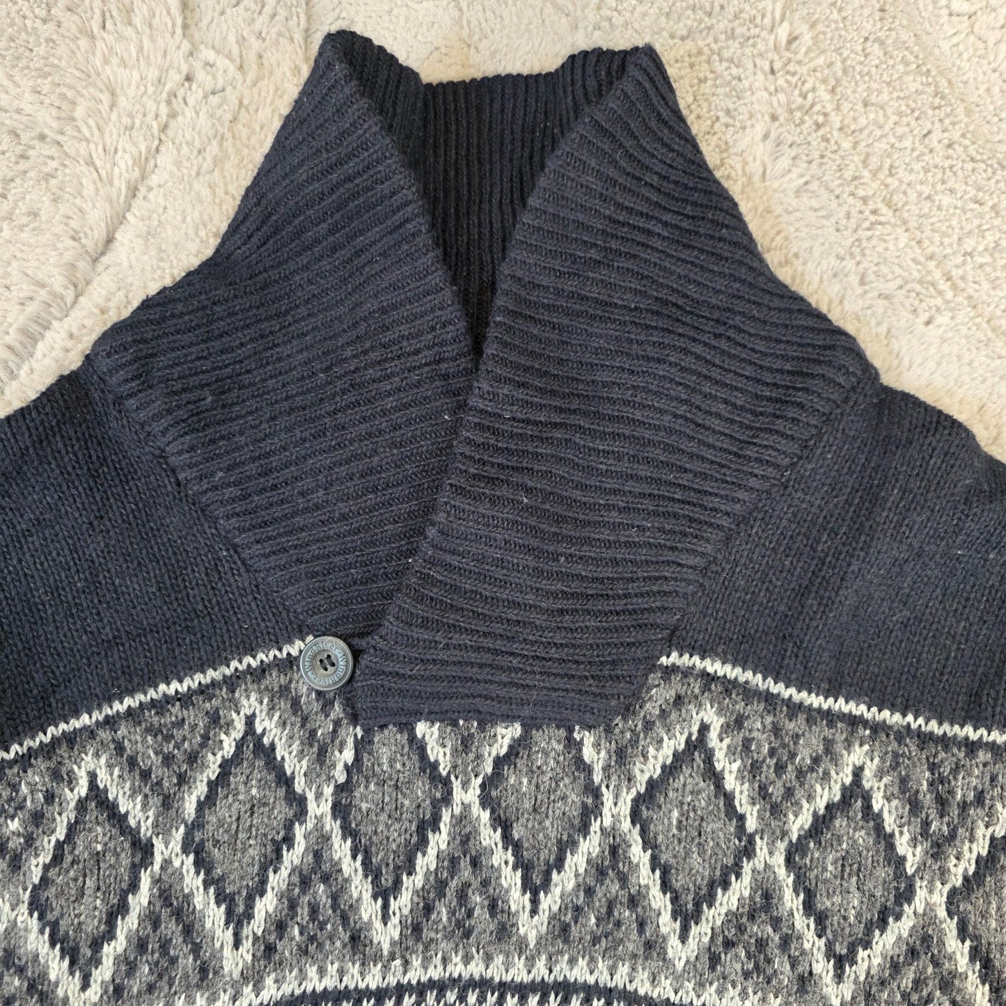 Wind River Men’s XL Patterned Knit Sweater Shawl Collar Grey Nordic