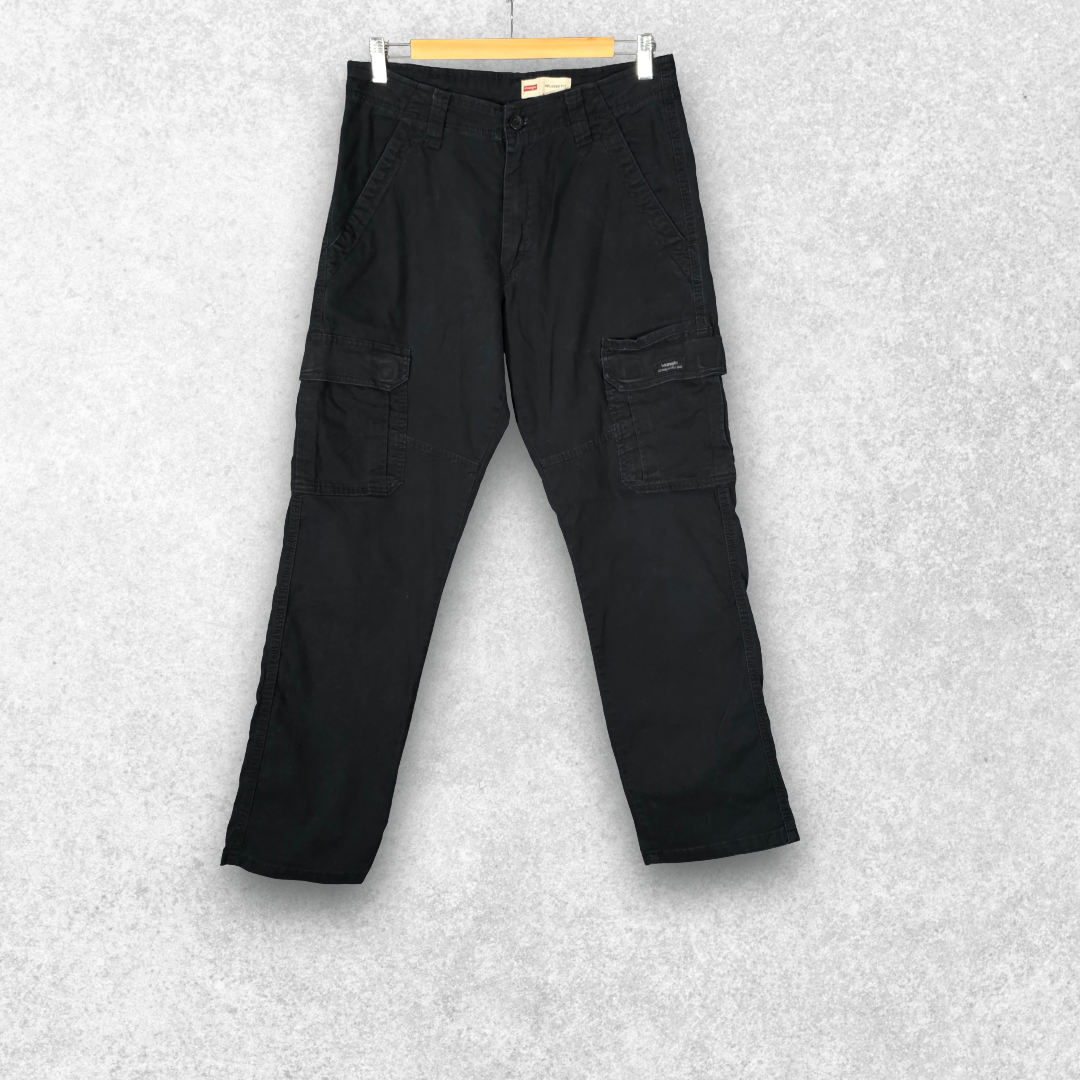 Wrangler Cargo Trousers W30 L30 Black Relaxed Fit Stretch Cotton Men’s