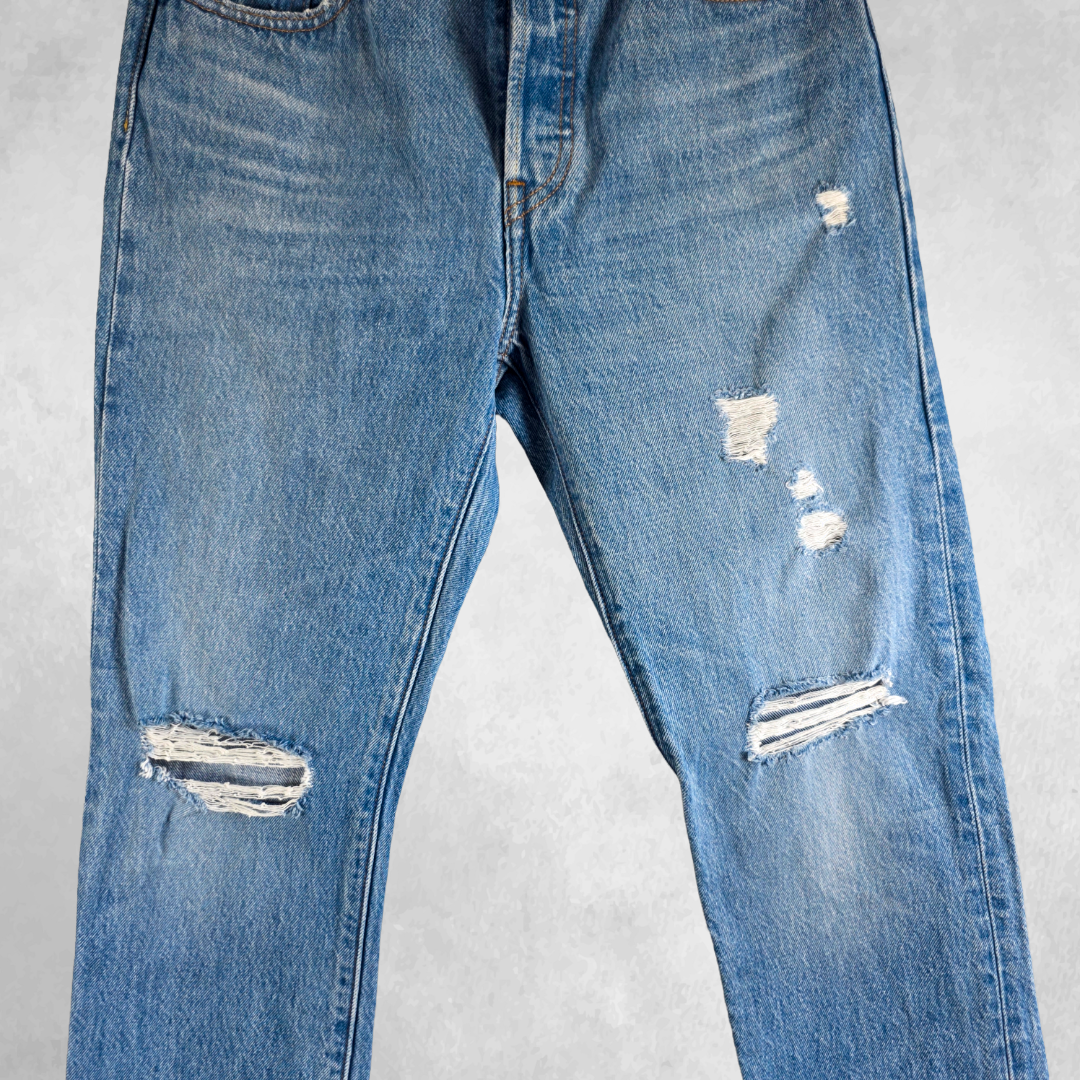 Levi’s 501 Jeans Women’s W25 L30 Blue Straight Mid Rise Distressed Denim