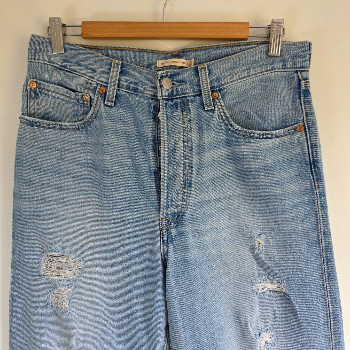 Levi's Ribcage Straight Ankle Jeans W30 L26 Distressed Blue High Rise Women Y2K