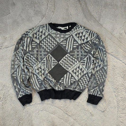 Vintage Reversible Black White Geometric Knit Jumper Men’s Medium