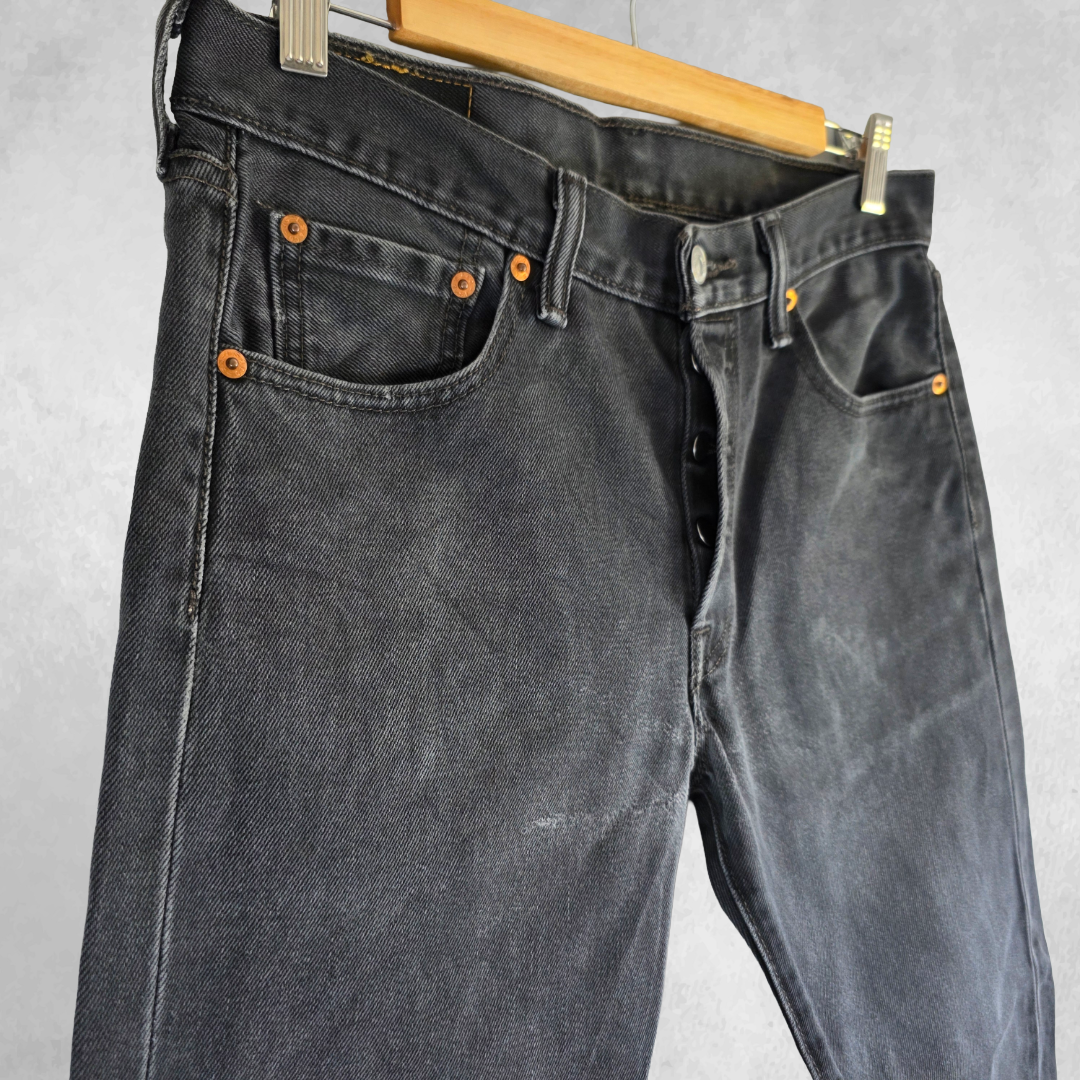Levi’s 501 Jeans W30 L30 Black Vintage Y2K Straight Fit Button Fly Faded