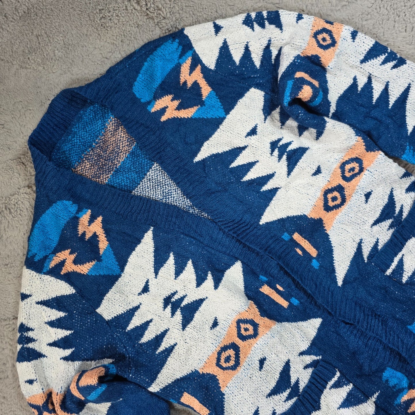 Vintage Aztec Pattern Knit Cardigan Women’s M L Blue Geometric