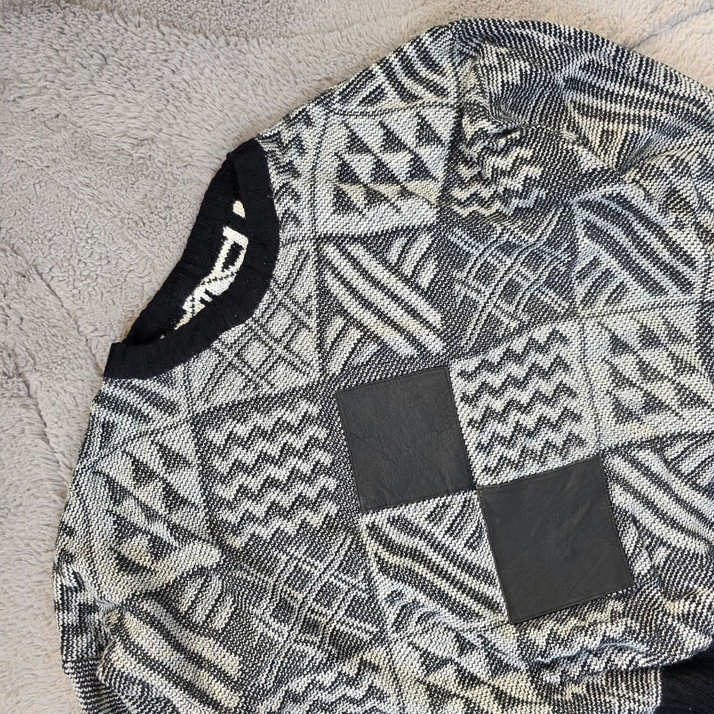 Vintage Reversible Black White Geometric Knit Jumper Men’s Medium