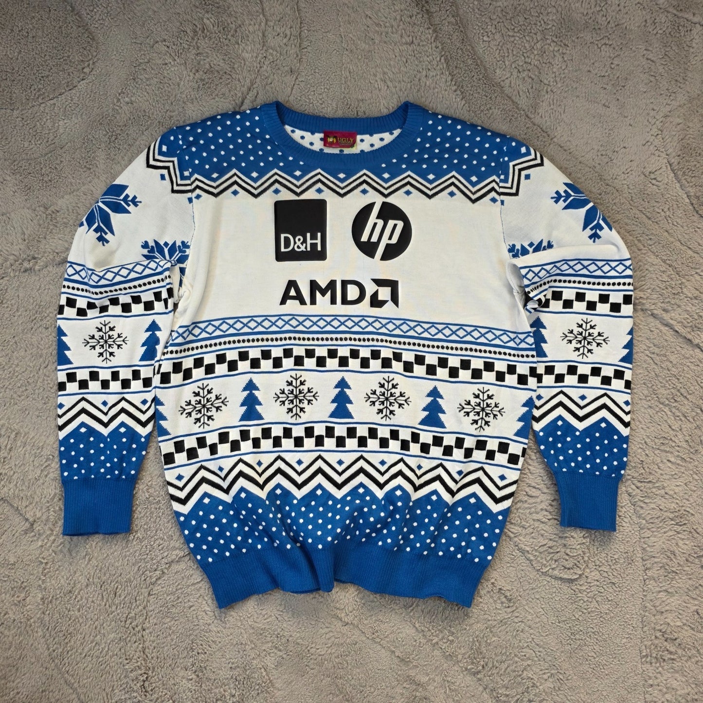 Men’s Ugly Christmas Sweater XL Blue White Festive Winter Jumper