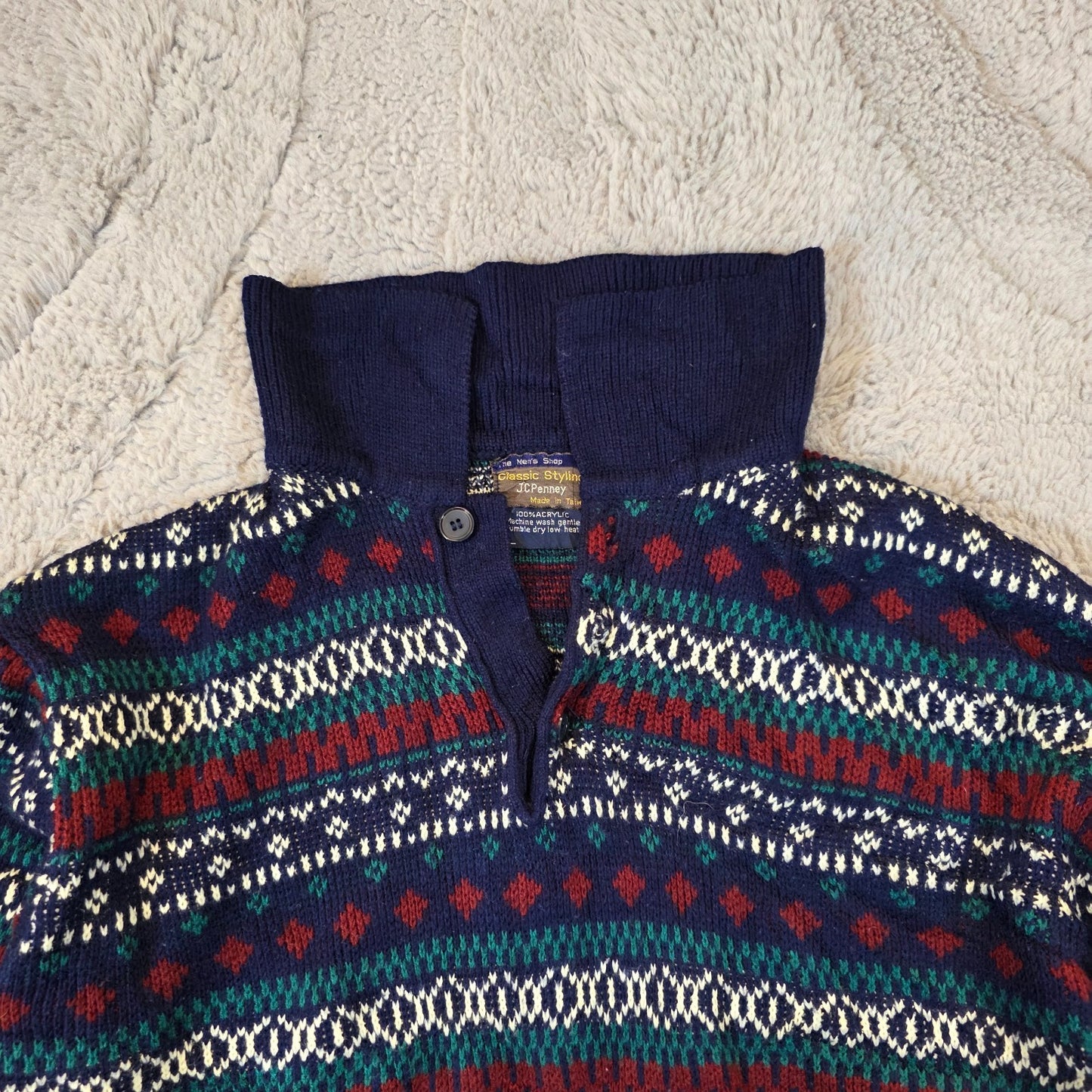 Vintage JC Penney Colourful Fair Isle Knit Sweater Men’s Large Retro Pattern