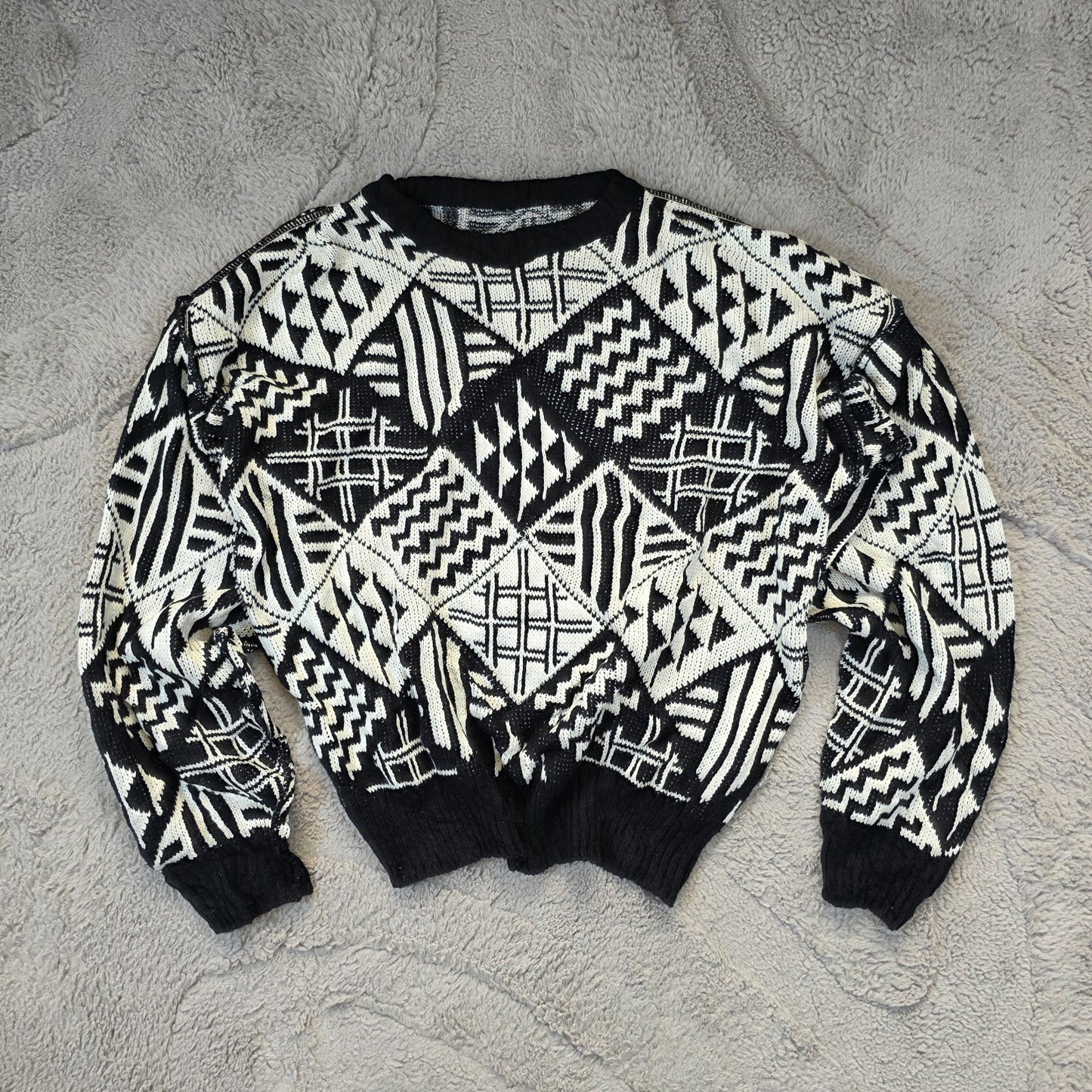 Vintage Reversible Black White Geometric Knit Jumper Men’s Medium