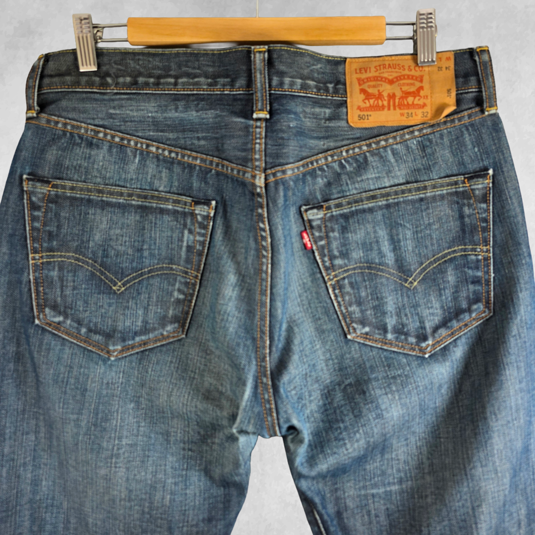 Levi’s 501 Jeans Mens W34 L30 (Tagged W34 L32) Blue Straight Leg Button Fly