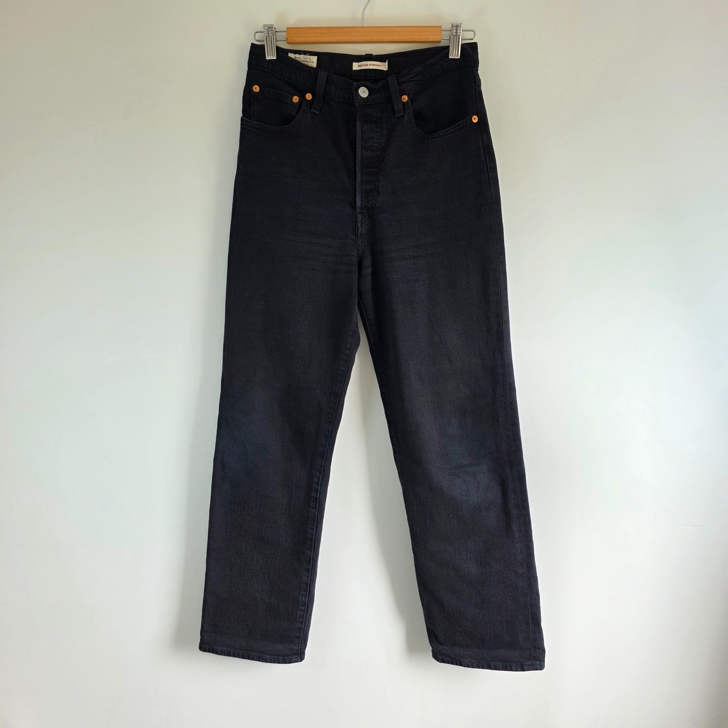 Levi's Ribcage Straight Jeans W27 L29 Black High Rise Women's Denim Y2K Mom Jean