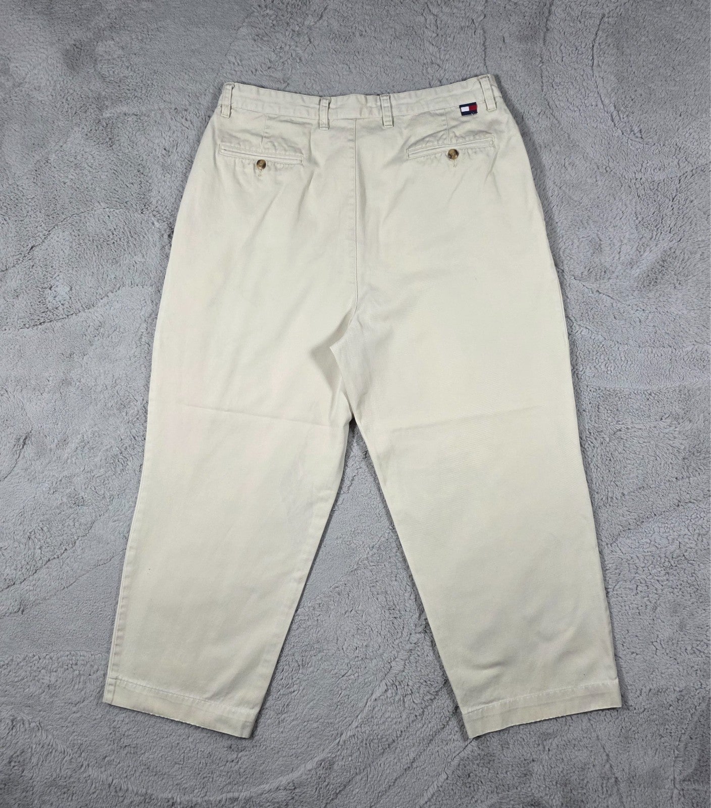 Tommy Hilfiger Beige Pleated Chinos Men’s Straight Fit W36 L32 Vintage Style