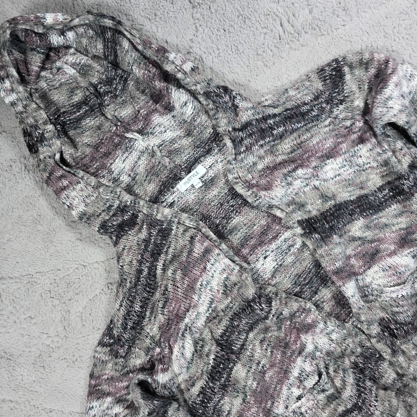 Vintage My Style Hooded Knit Cardigan Women’s XL Grey Marl Acrylic