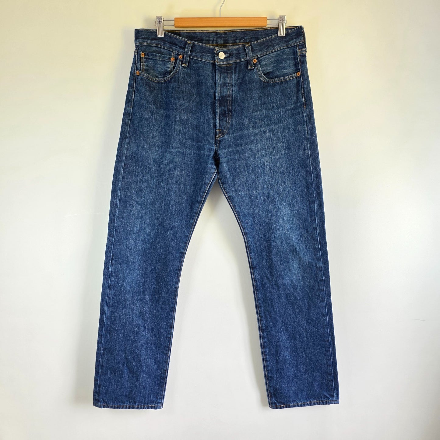 Levi's 501 Straight Leg Jeans W34 L32 Blue Denim Button Fly Cotton Men's