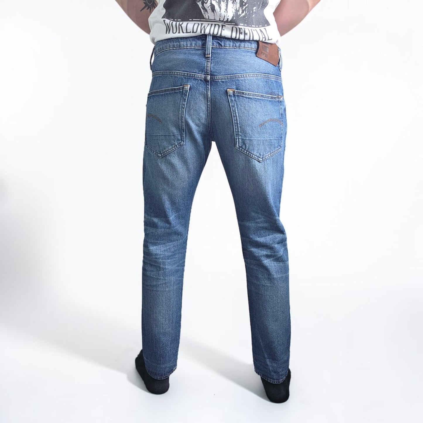 G-Star RAW 3301 Slim Jeans W36 L31 Blue Button Fly Denim Mens Casual