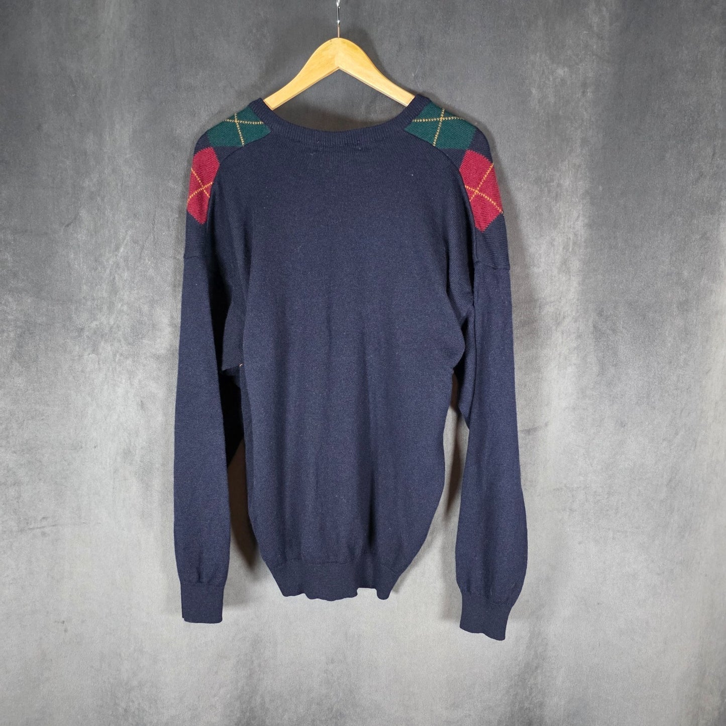 Vintage St Michael Marks & Spencer Argyle Lambswool Jumper M Navy V Neck