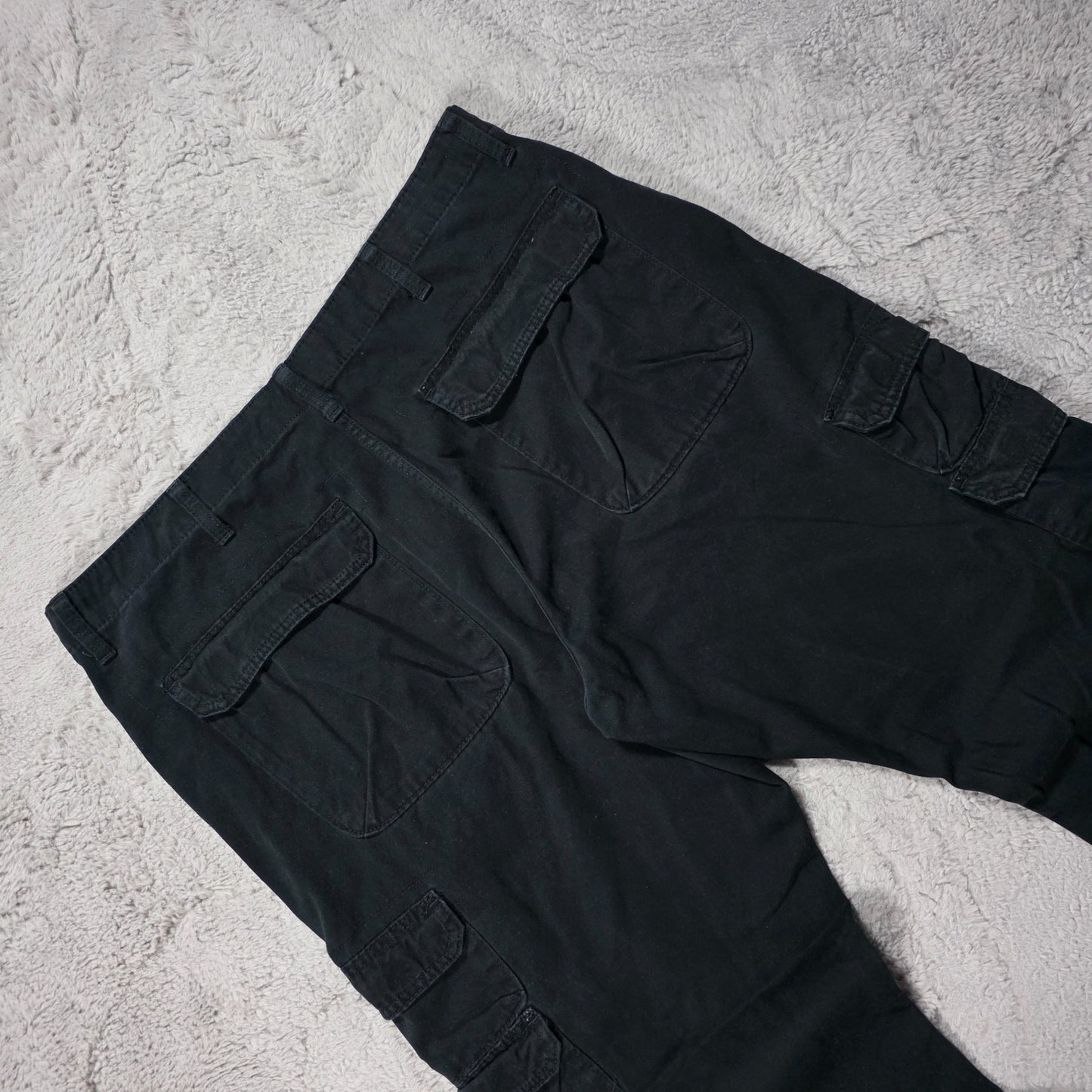 Wrangler Authentics Cargo Trousers Black Men’s Straight Fit W38 L32 Hook & Loop