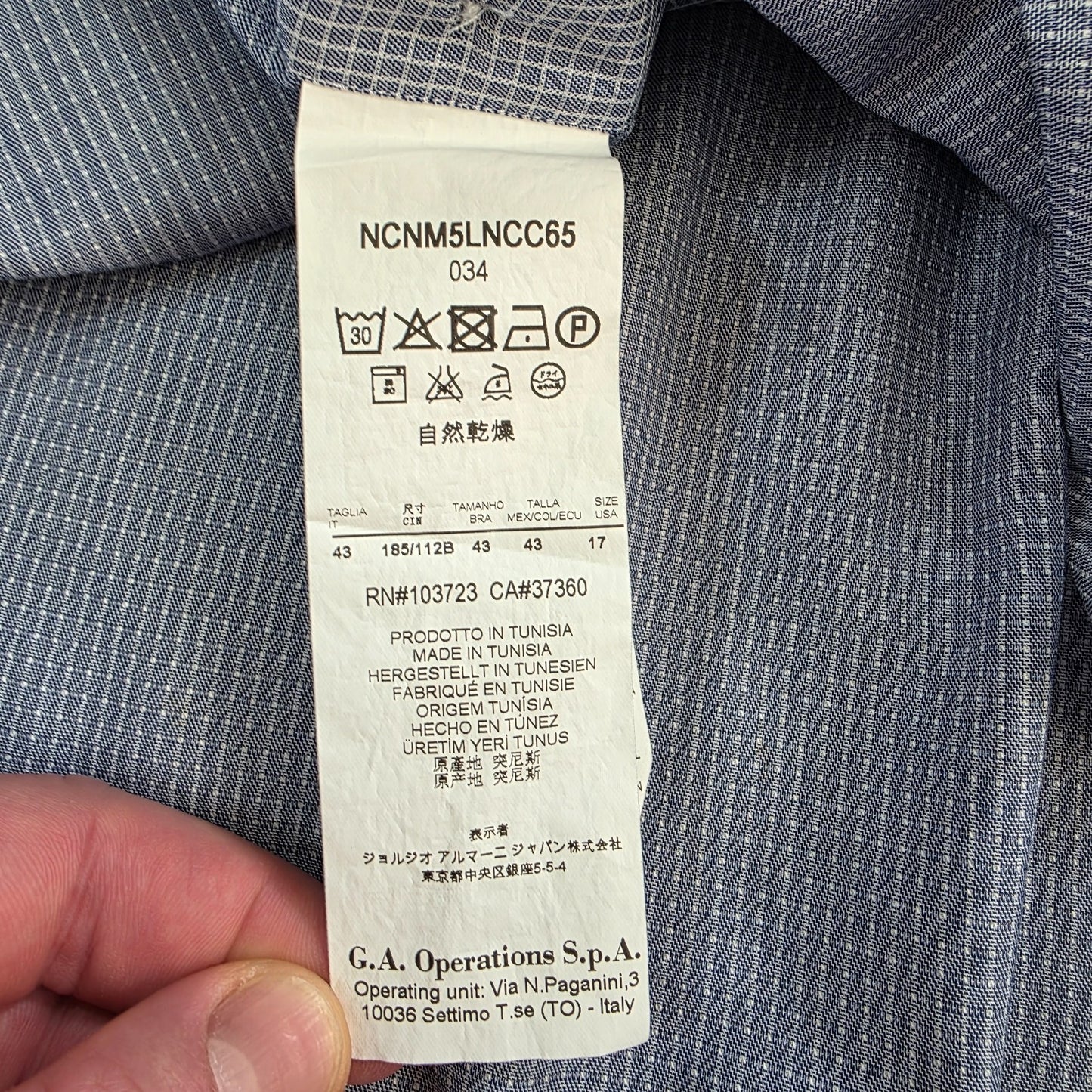 Armani Collezioni Men’s Shirt Size 43/17 (XL) Blue White Check 100% Cotton