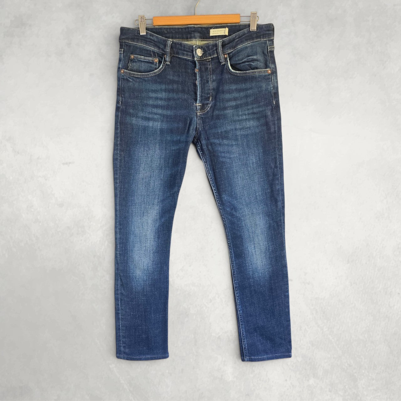 AllSaints Cigarette Jeans W33 L28 Blue Skinny Slim Stretch Designer Denim Mens