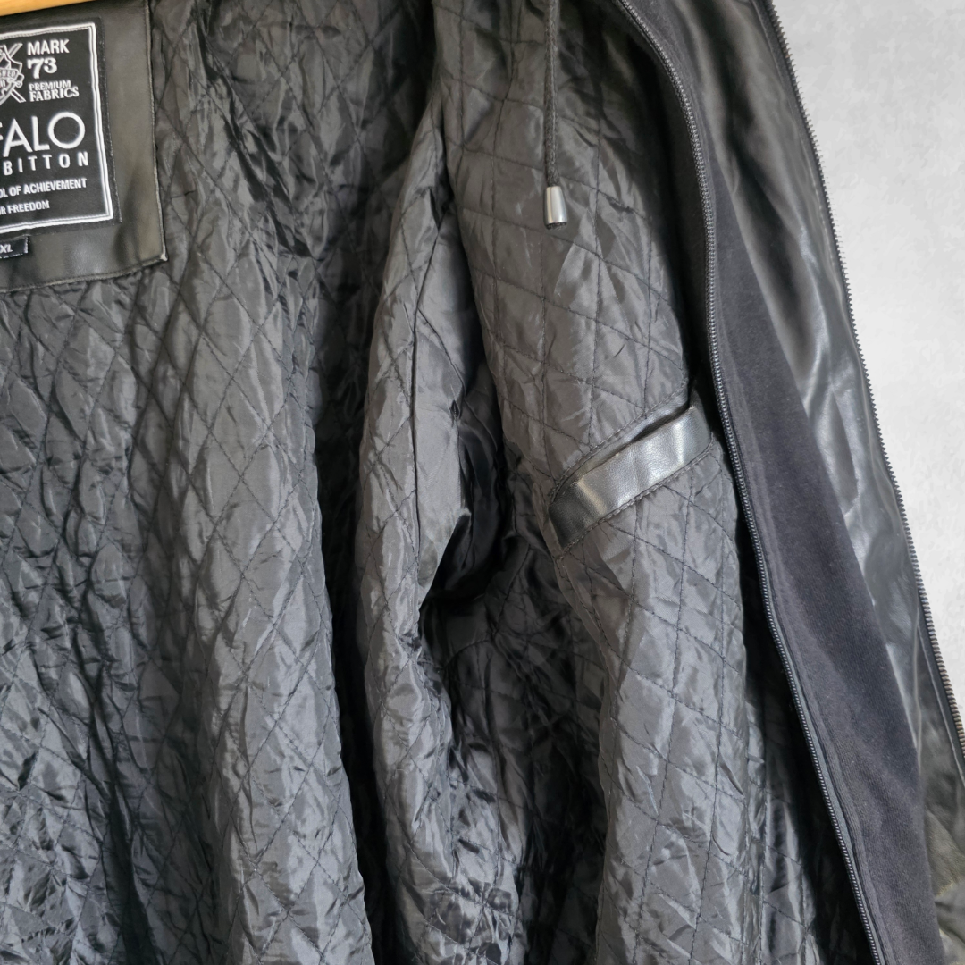 Buffalo David Bitton Faux Leather Jacket Hoodie Black XL Biker Men's