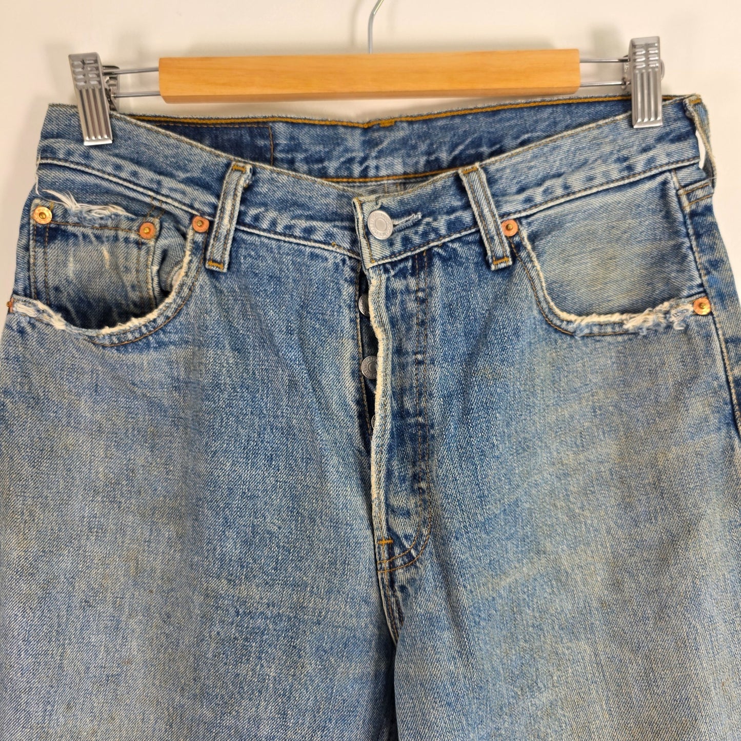 Levi’s 513 Jeans W31 L34 Blue Slim Straight Men’s Distressed Vintage Fade