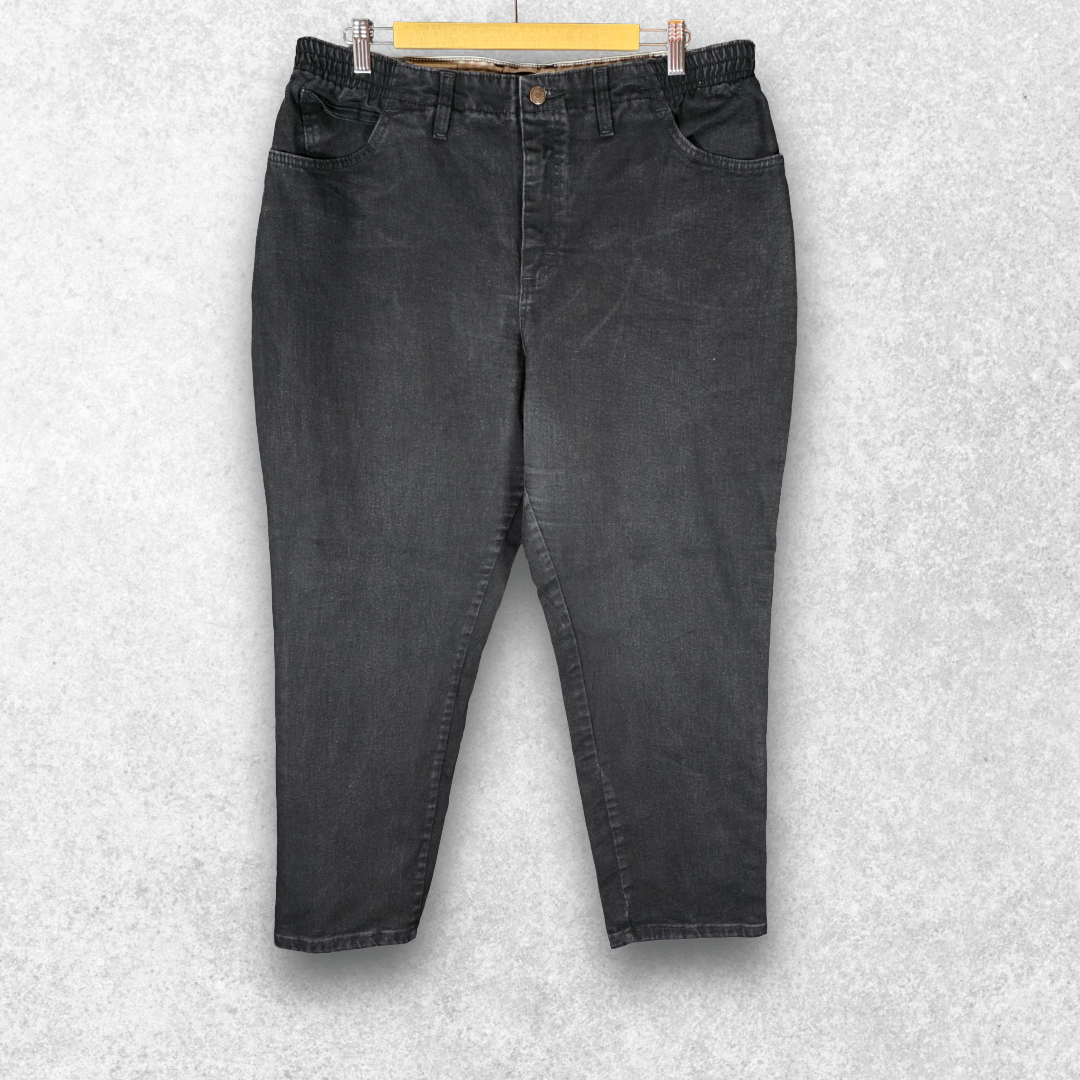 Lee Women’s Relaxed Fit Jeans Black Elastic Waist Petite W36 L27 Stretch Denim 1