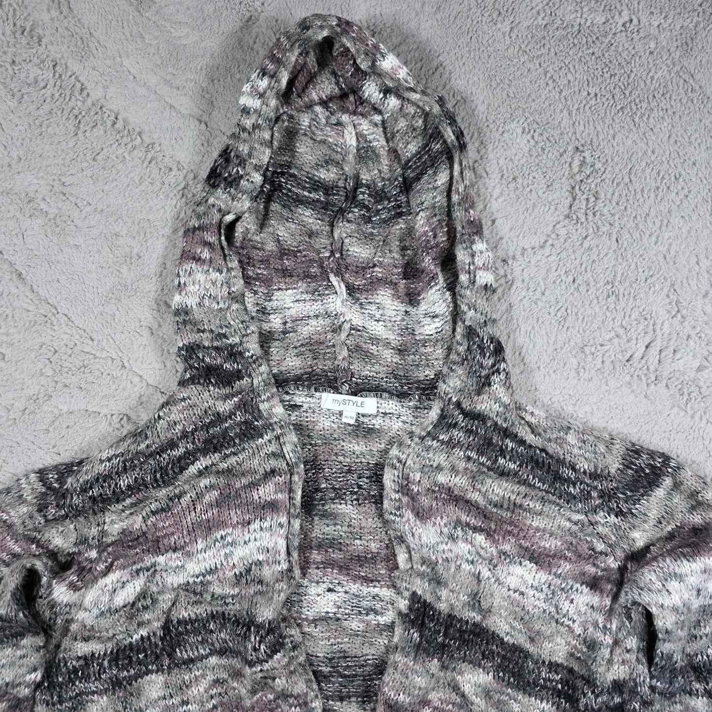 Vintage My Style Hooded Knit Cardigan Women’s XL Grey Marl Acrylic