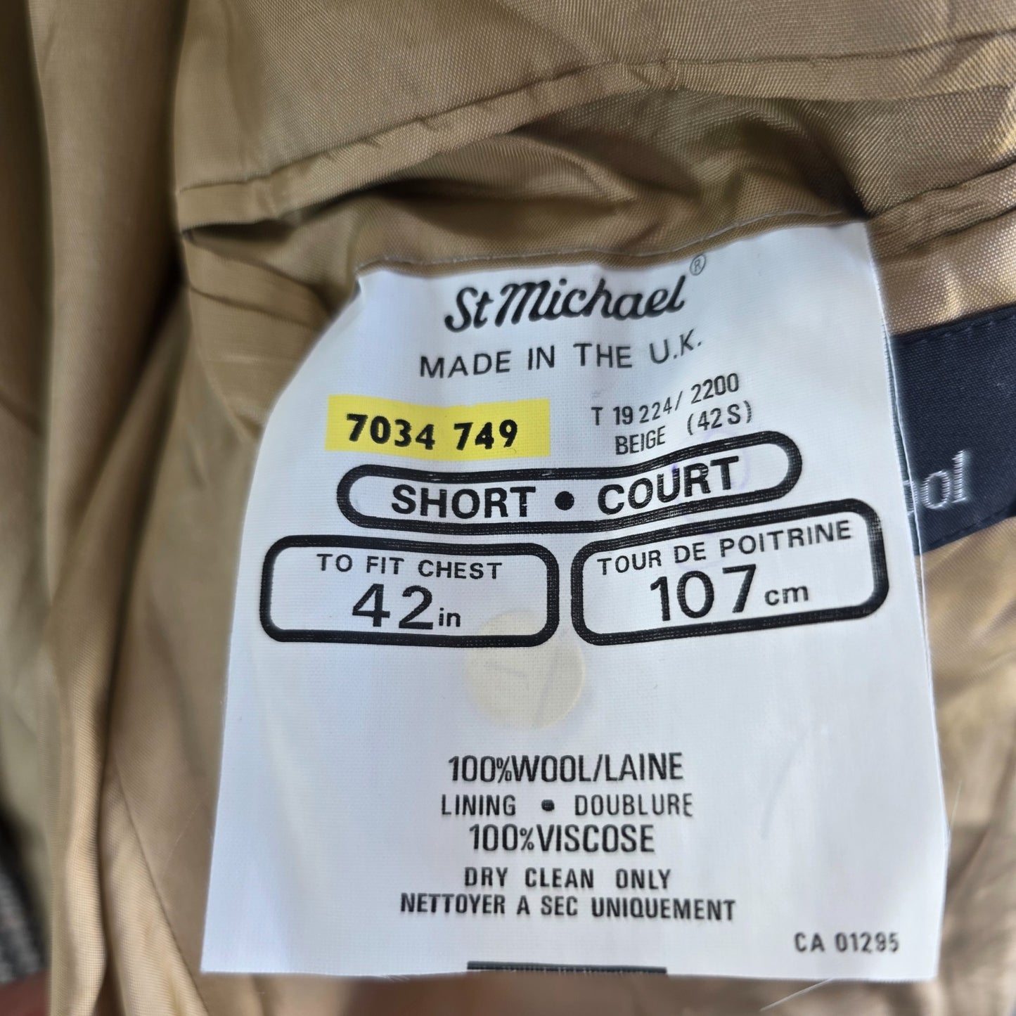 Vintage St Michael Wool Blazer Jacket Mens 42S Beige Check Tweed Smart Casual