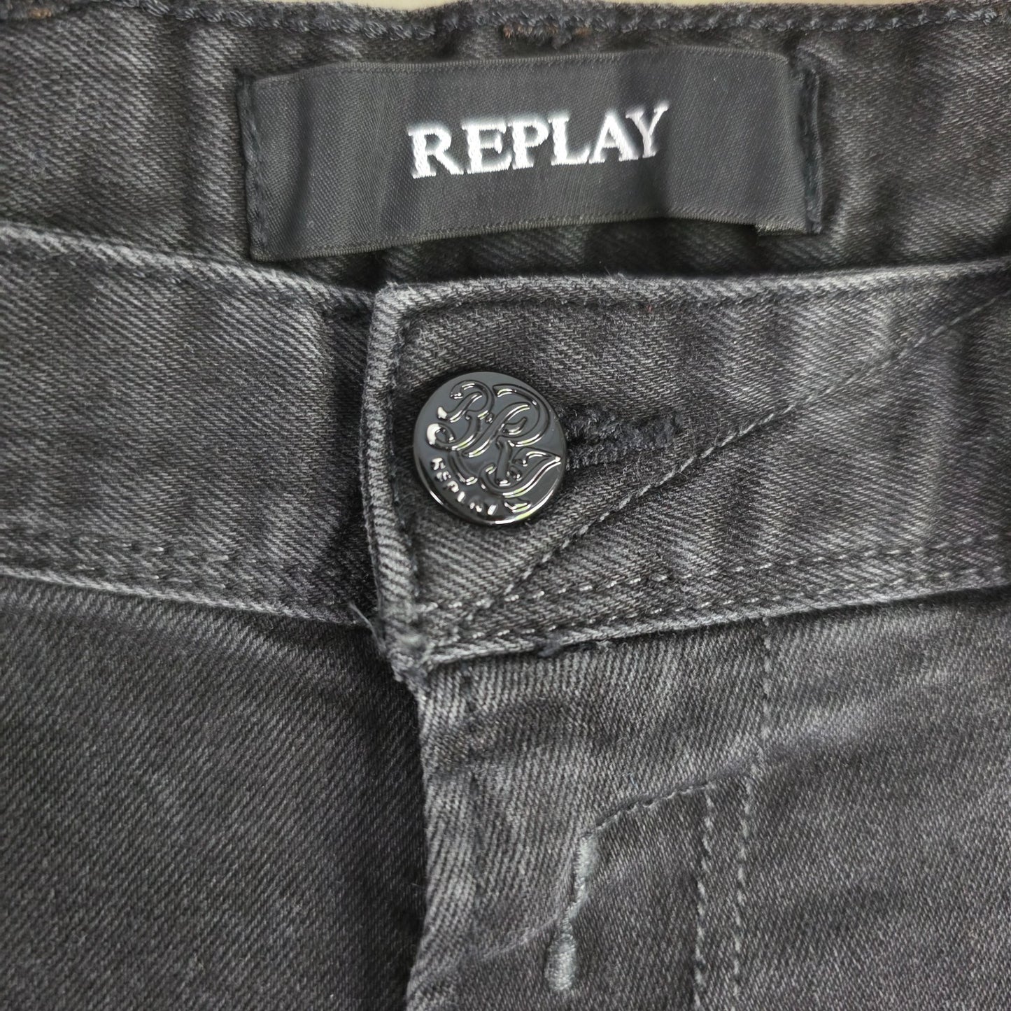 Replay Anbass Jeans Mens W36 L32 Black Stretch Denim Slim Fit Designer