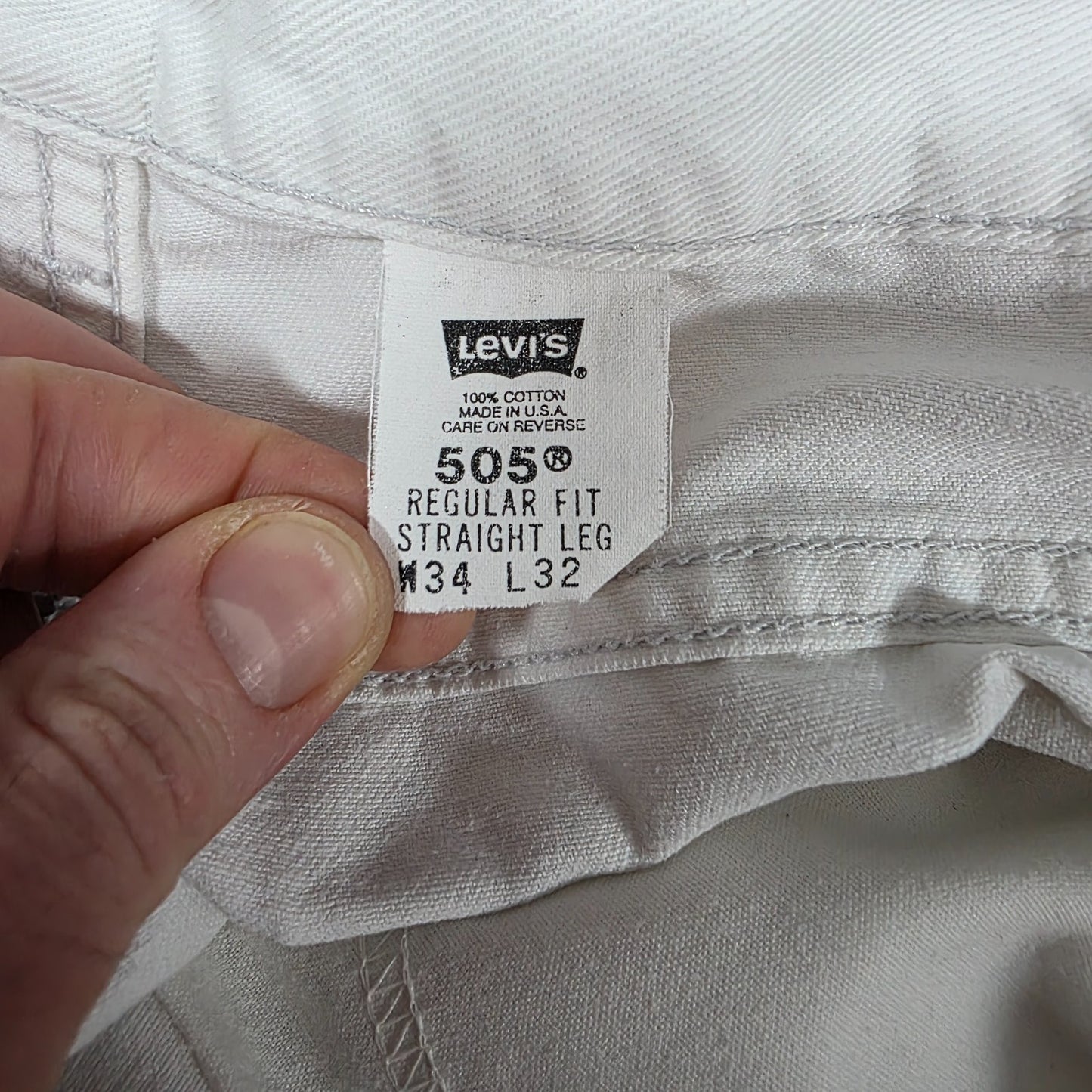 Levi’s 505 Vintage USA White Jeans Men’s W32 L29 Straight Leg Raw Hem