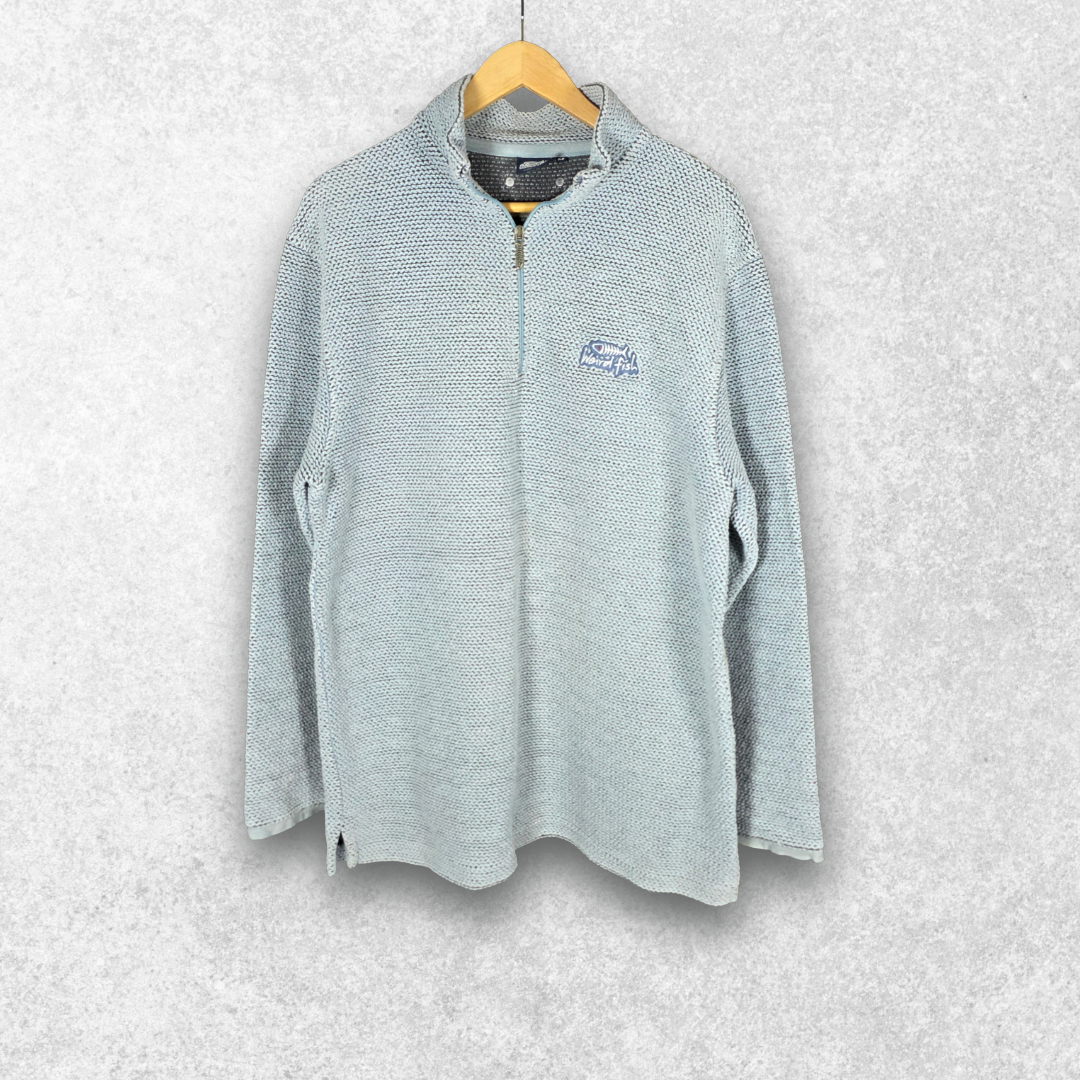 Weird Fish 1/4 Zip Pullover Men’s Medium Blue Textured Knit Sweatshirt