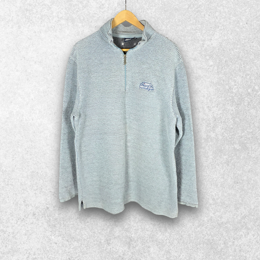 Weird Fish 1/4 Zip Pullover Men’s Medium Blue Textured Knit Sweatshirt