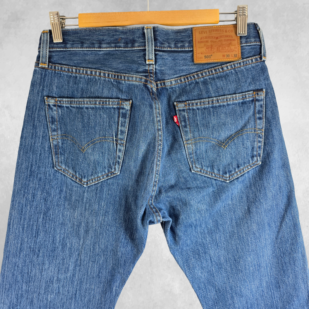 Levi’s 501 Jeans W30 L32 Blue Straight Fit Men’s Classic Denim Button Fly