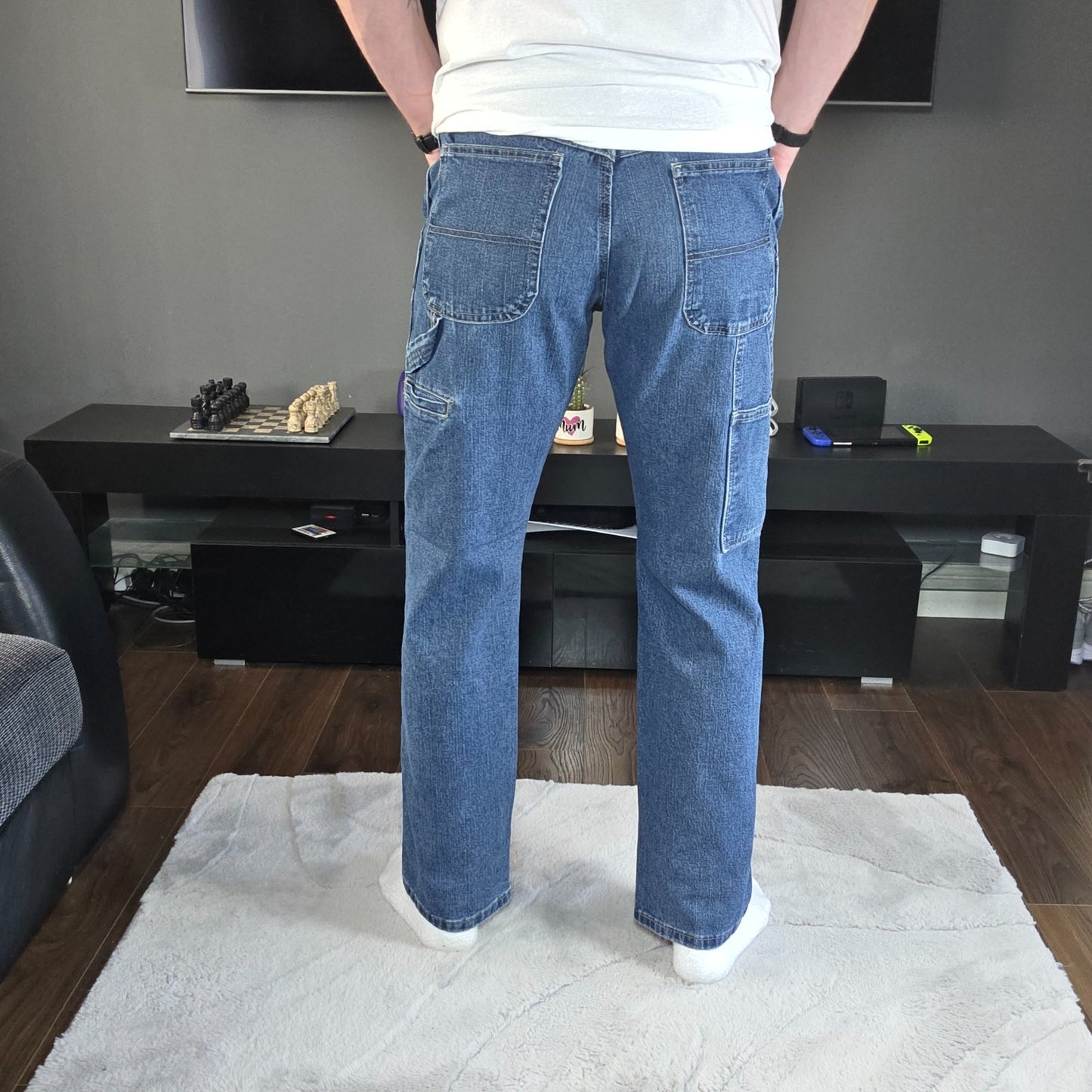 Wrangler carpenter straight leg blue denim jeans W30 L32 made in Mexico workwear