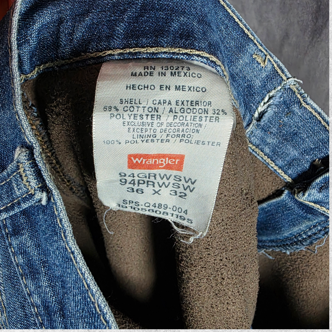 Wrangler Carpenter Jeans W37 L32 Blue Relaxed Fit Fleece Lined Workwear Denim