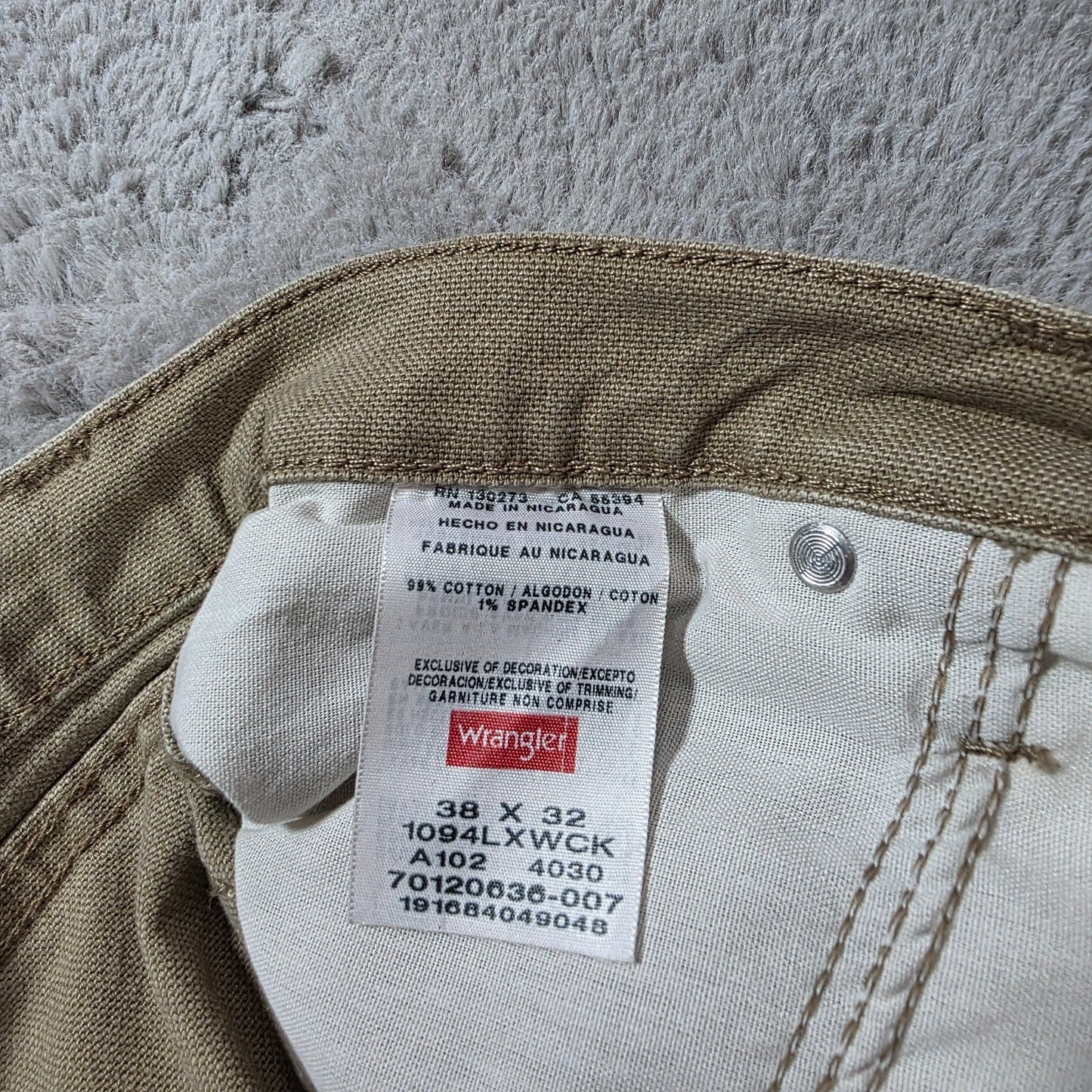 Wrangler Carpenter Trousers Beige Men’s W38 L32 Straight Leg Workwear Utility