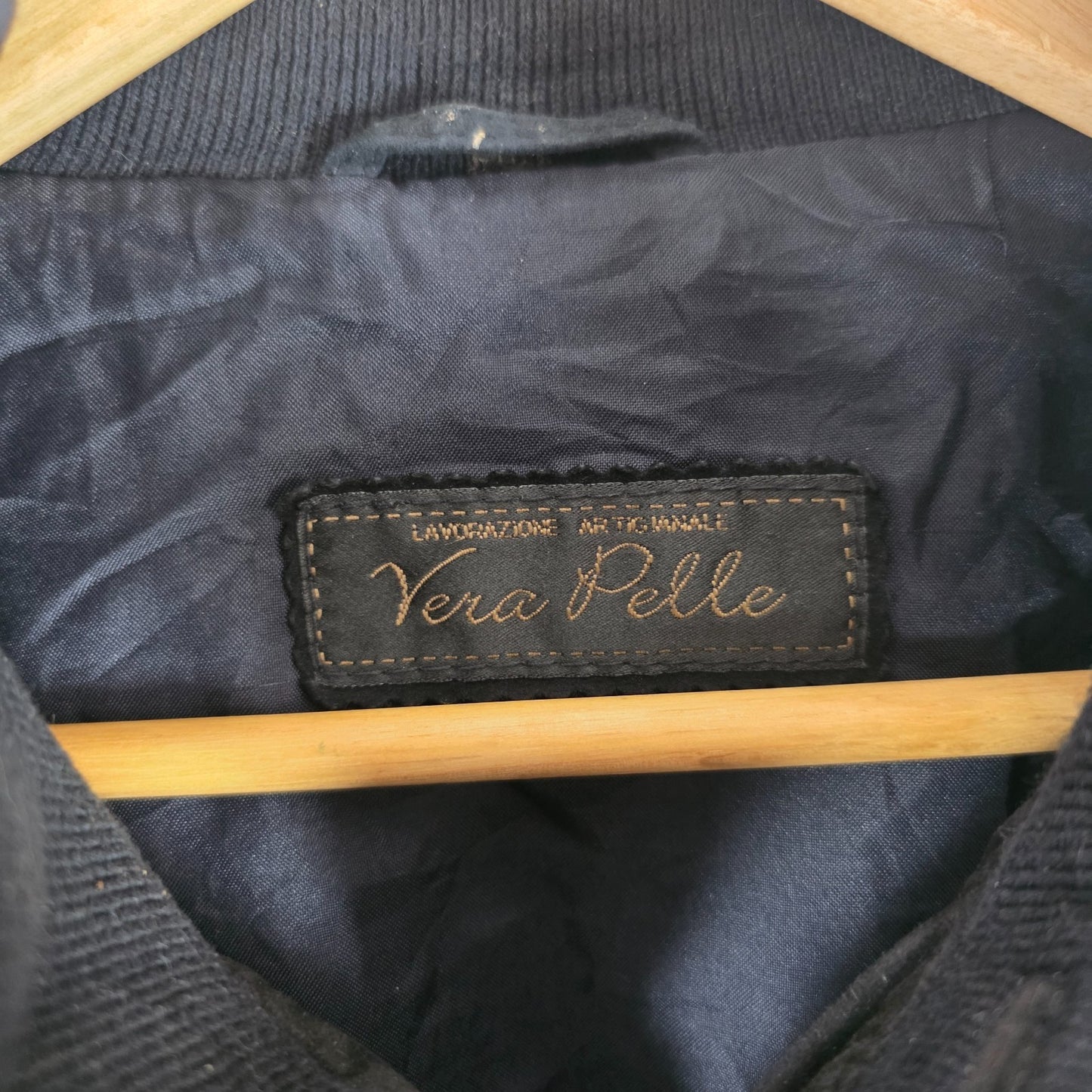 Vintage Italian Suede Bomber Jacket Black Mens L Vera Pelle Leather Classic