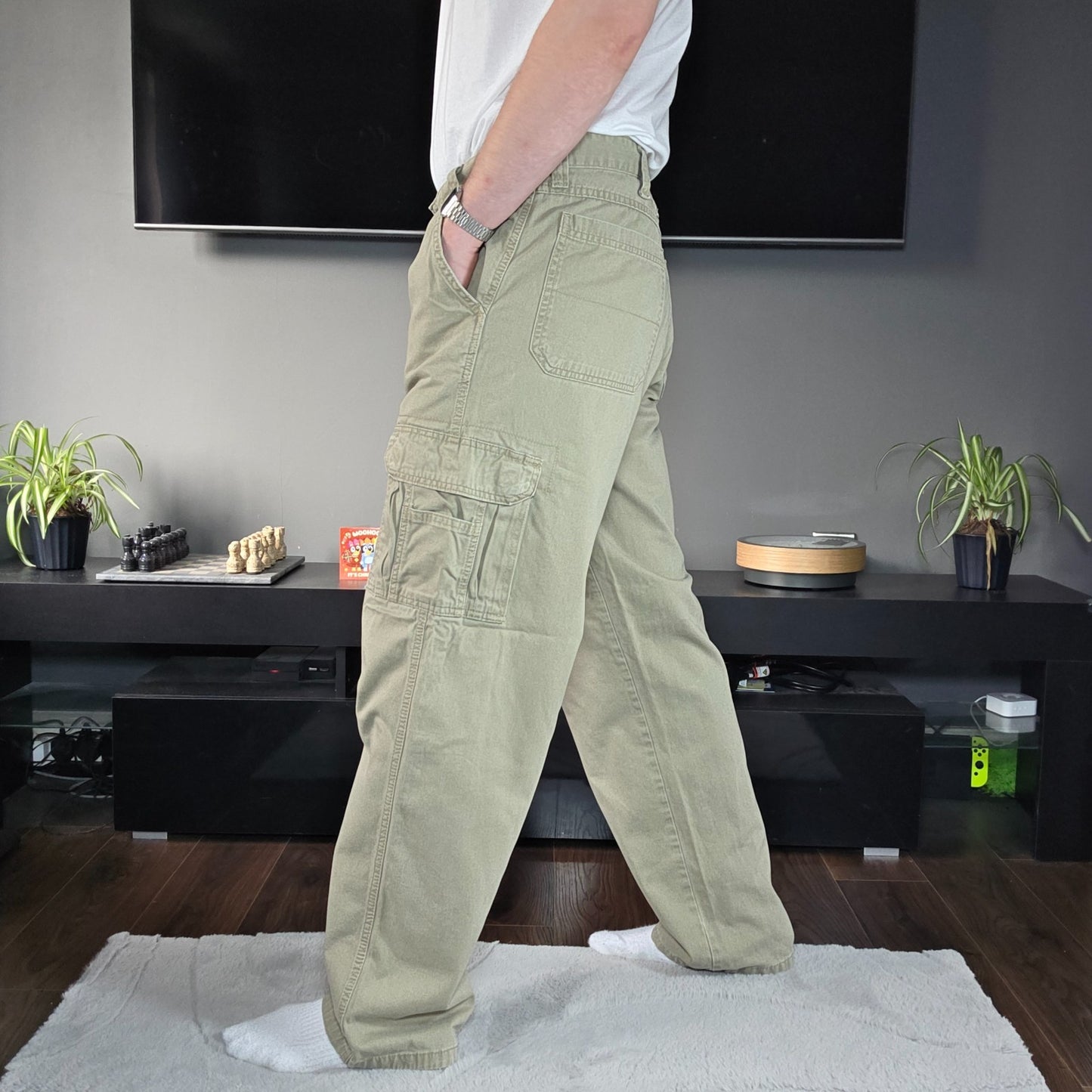 Wrangler Cargo Trousers Men’s Stone Beige Straight Fit W36 L34 100% Cotton