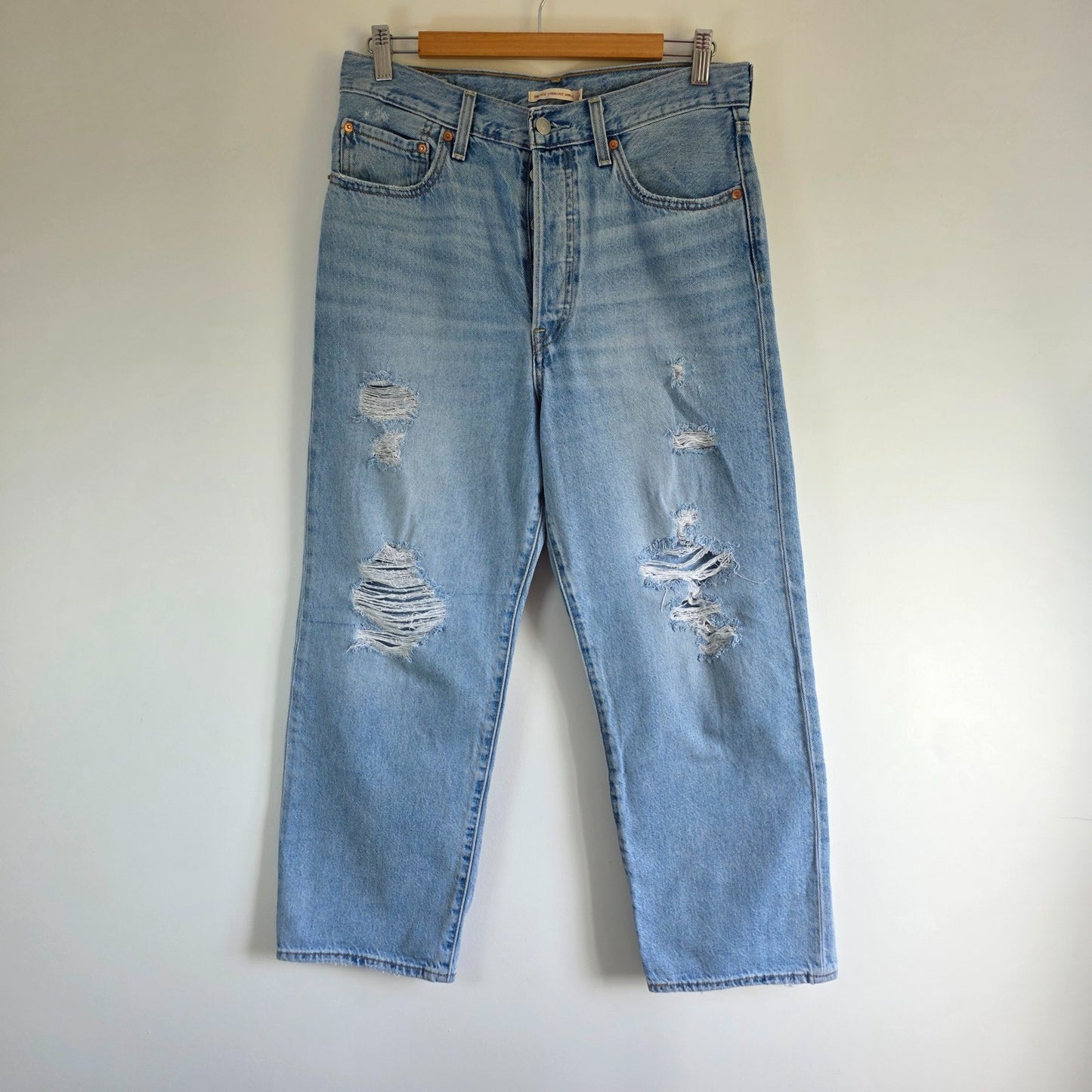 Levi's Ribcage Straight Ankle Jeans W30 L26 Distressed Blue High Rise Women Y2K