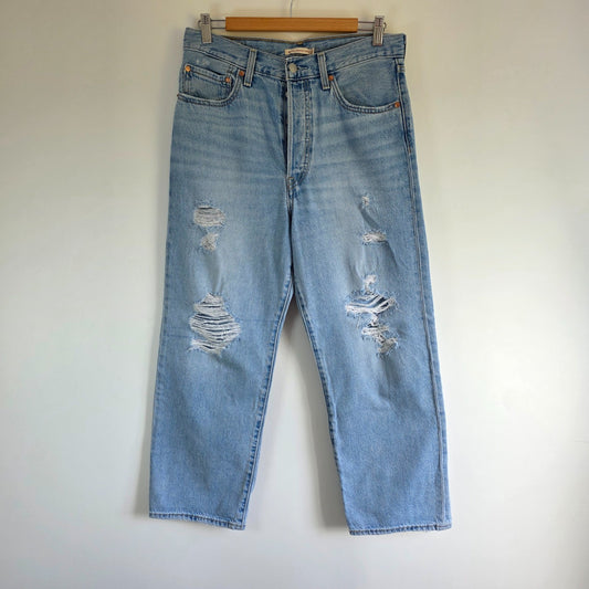Levi's Ribcage Straight Ankle Jeans W30 L26 Distressed Blue High Rise Women Y2K