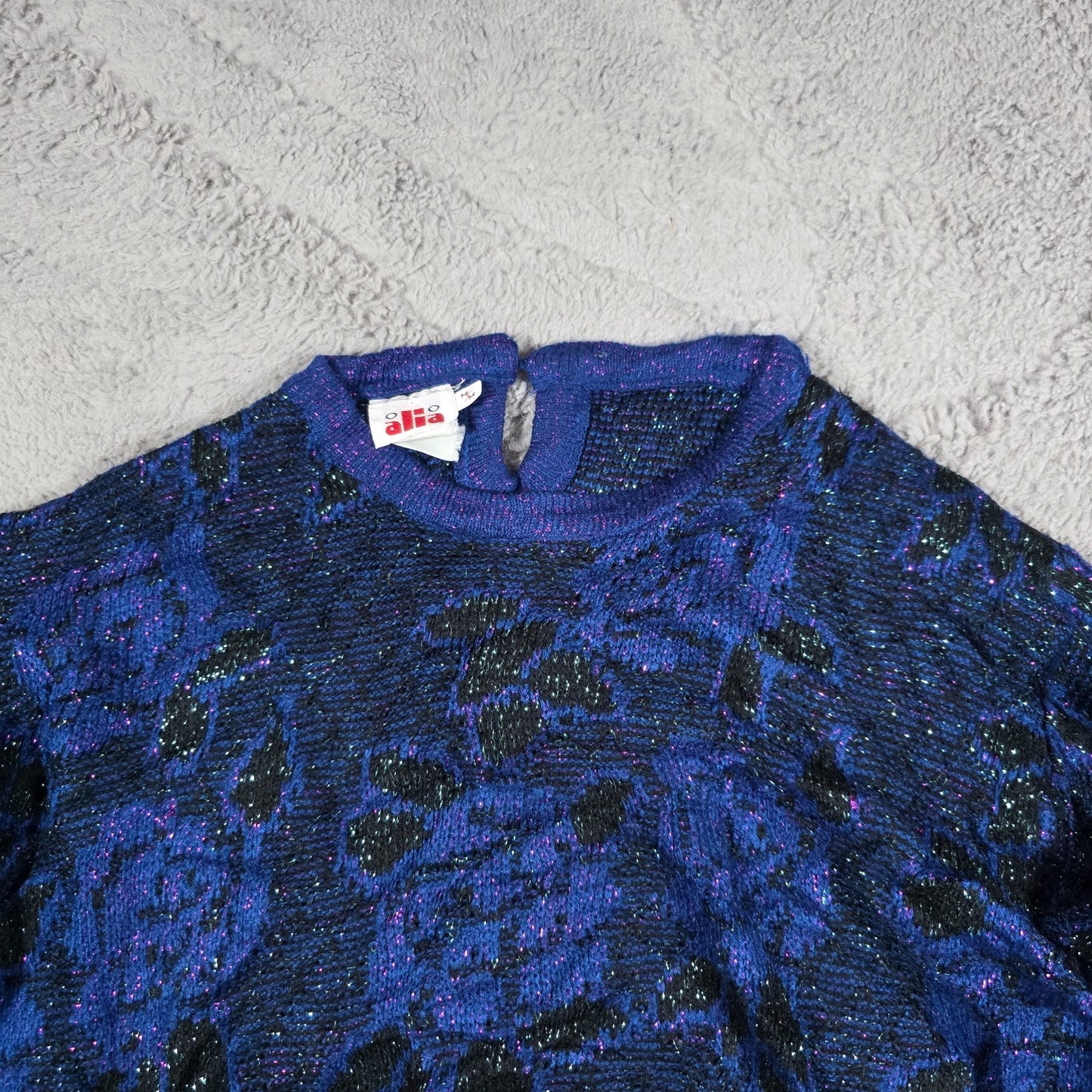 Vintage Alia Abstract Pattern Knit Sweater Women’s M Blue Purple