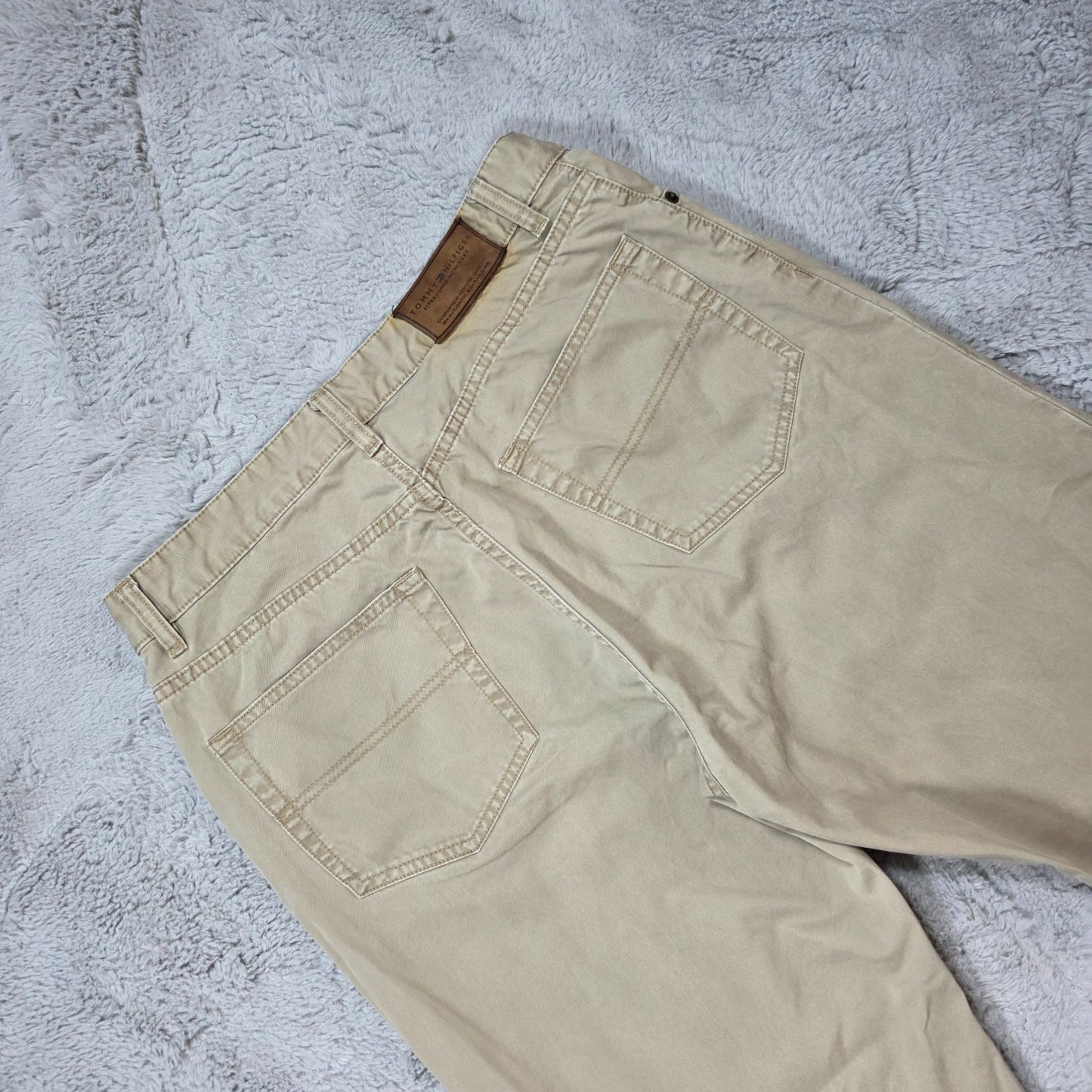 Tommy Hilfiger Straight Fit Chino Trousers Beige W34 L30 Cotton Casual Y2K