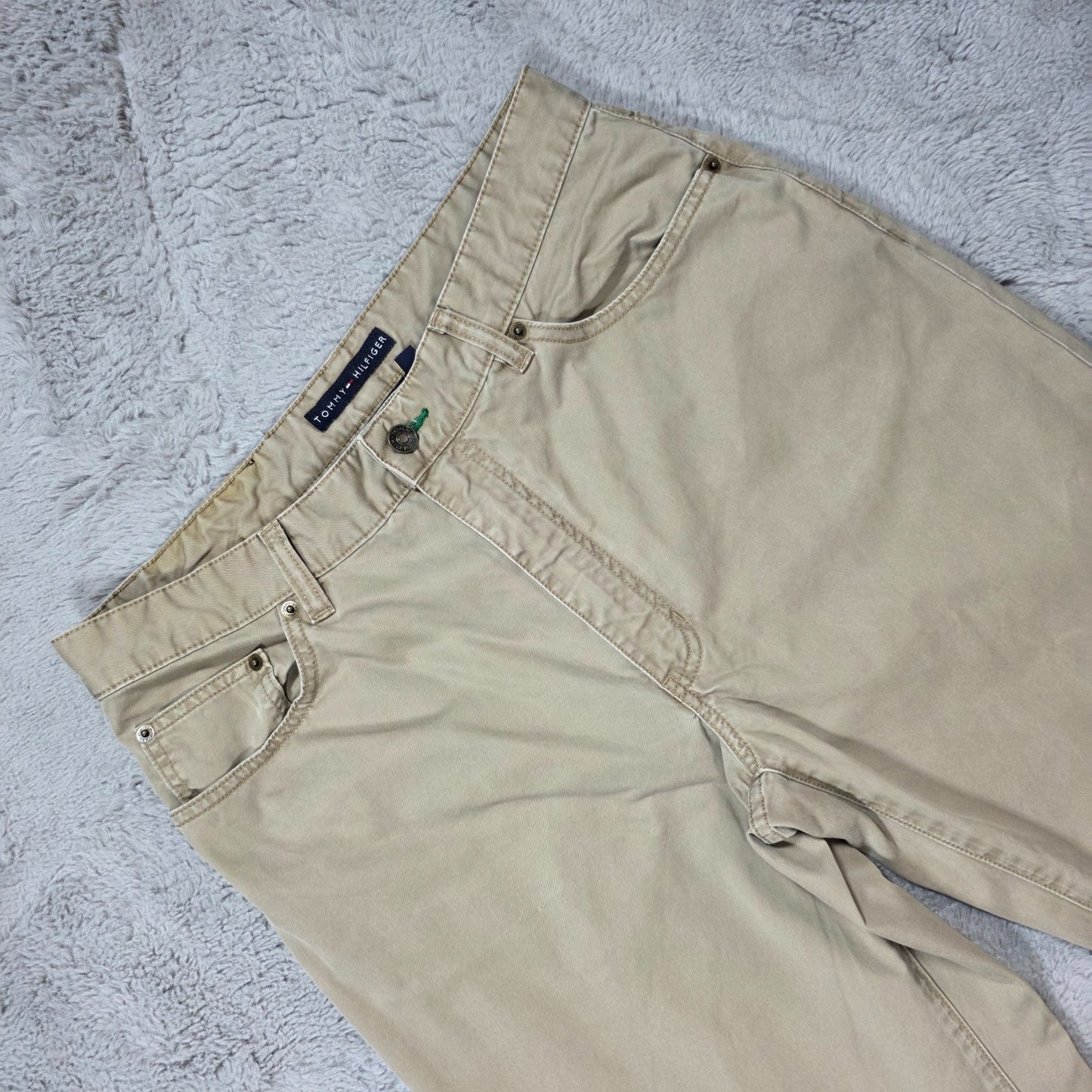 Tommy Hilfiger Straight Fit Chino Trousers Beige W34 L30 Cotton Casual Y2K